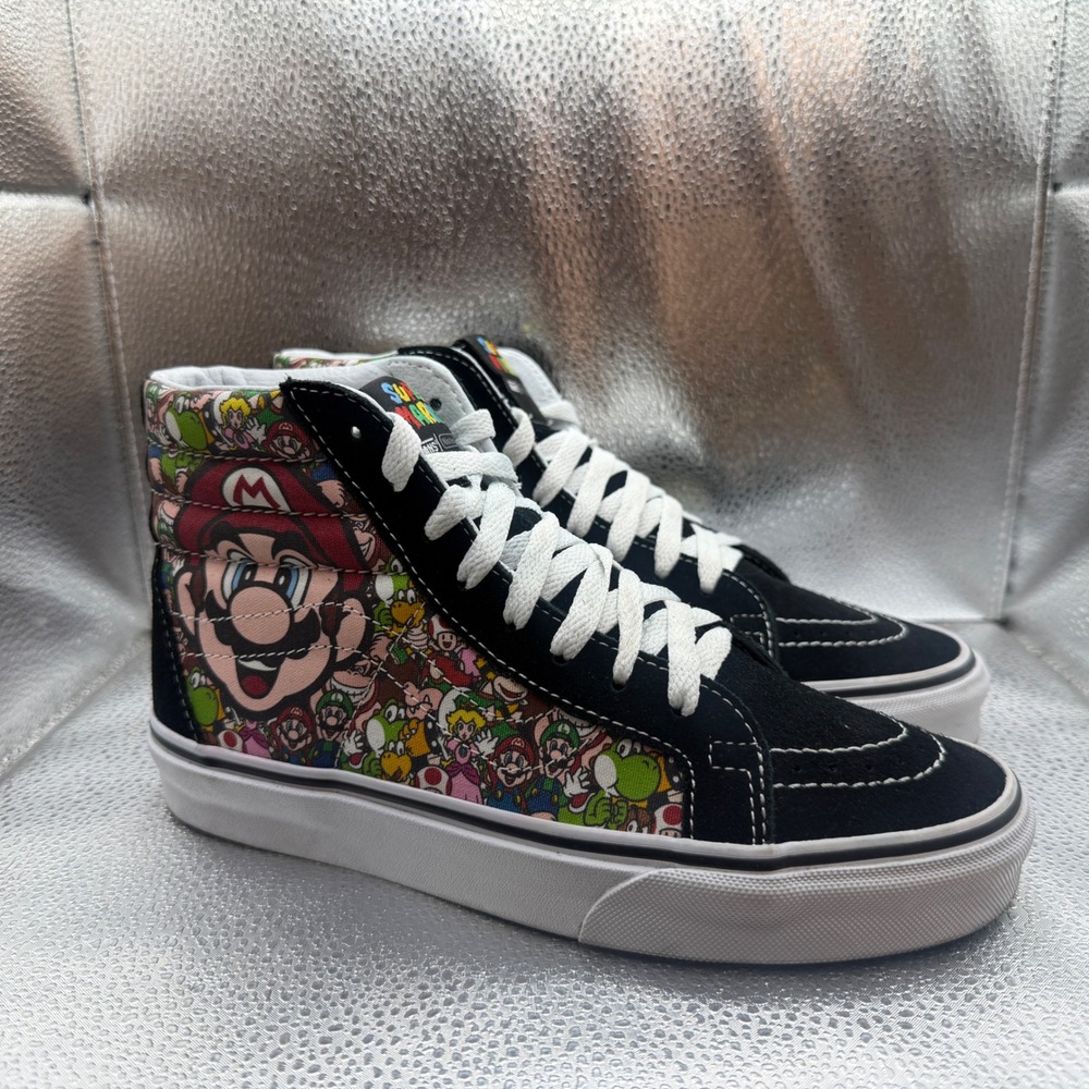 Size 5.5 Vans Sk8-Hi Sneakers Mens Black Excellent Nintendo Super Mario Collage
